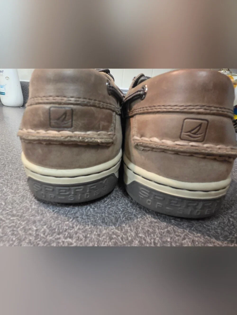 Sperry Men's Taupe Leather Boat Shoes with Contrast Laces